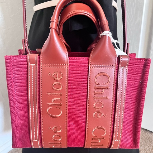 Chloe Woody Small Tote With Strap Dark Red Wine New With Tag n Dust Bag - Picture 9 of 11